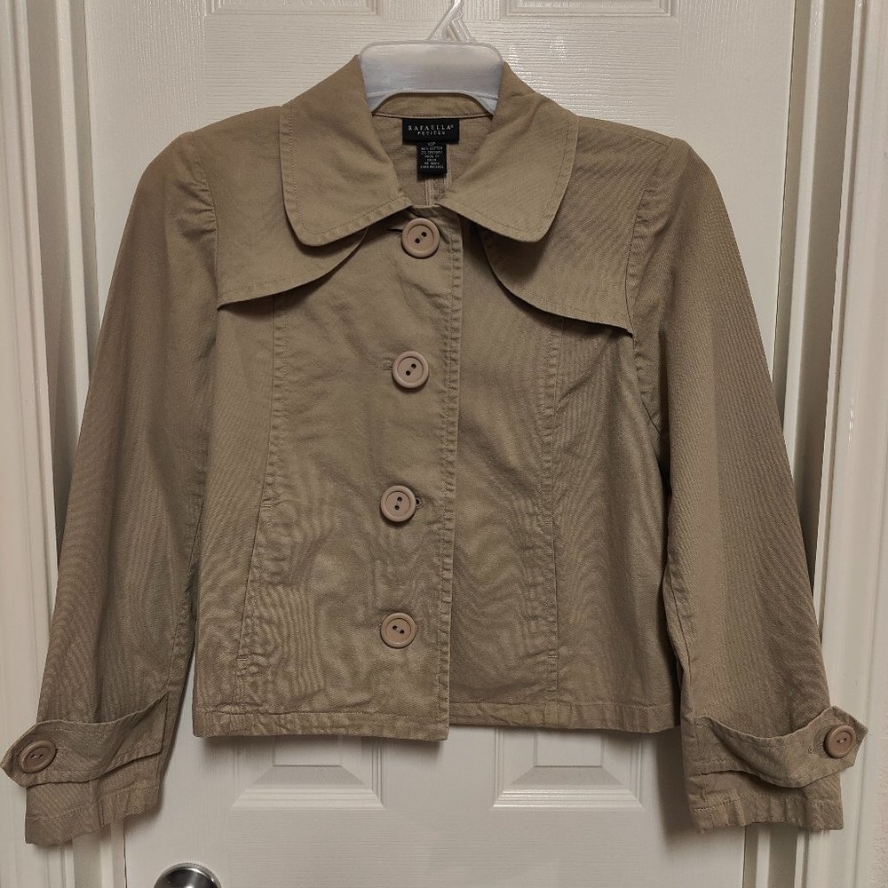 Rafaella Petites Women's Khaki Tan Button Down Coat Collared Jacket Size 10P